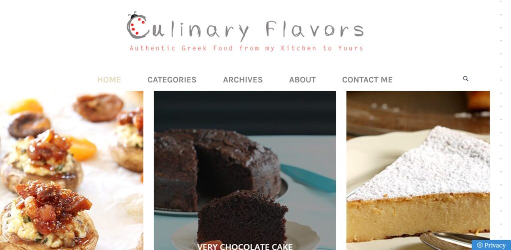 culinary home page after